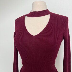 Long-Sleeve Knitted Keyhole Top